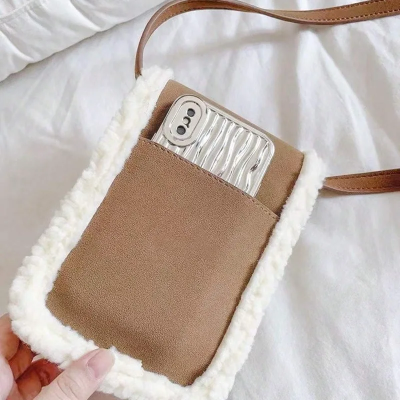 

Fashion Suede Lambswool Splice Ladies Shoulder Bag Winter Design Sling Crossbody Bag Casual Women Phone Wallet Bolsa