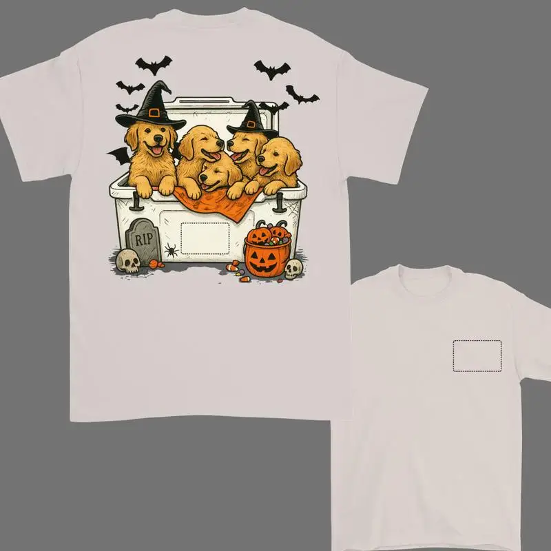 

Dogs Beer Tees Halloween T-Shirt Golden Retriever T-shirt Halloween Cute Dog Trendy Shirt Perfect Beer And Dog T-shirt For Women