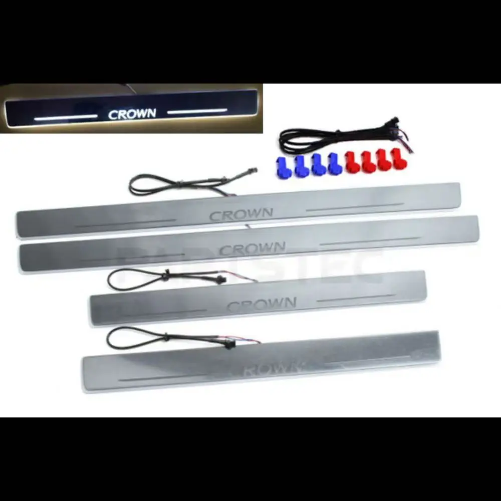 4Pcs White Illuminated LED Door Sill Scuff Plate Guard For Toyota Crown Chrome Styling Car Door Sill Production