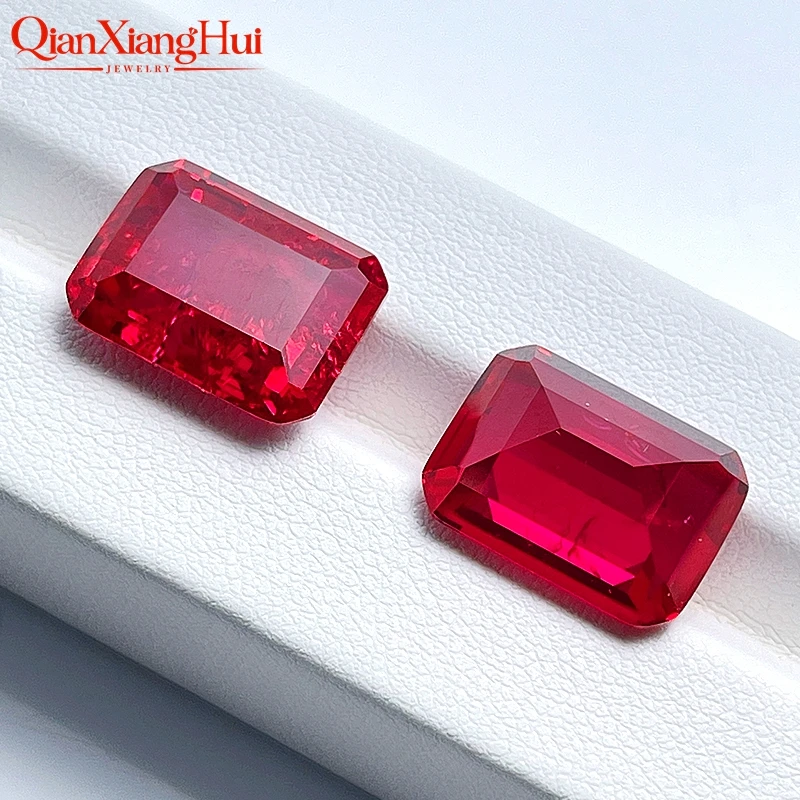 Lab Created Ruby Rectangle Octagon Shape Emerald Cut Red Color Loose Gem Stone with Minor Cracks And Inclusions GRC Certified