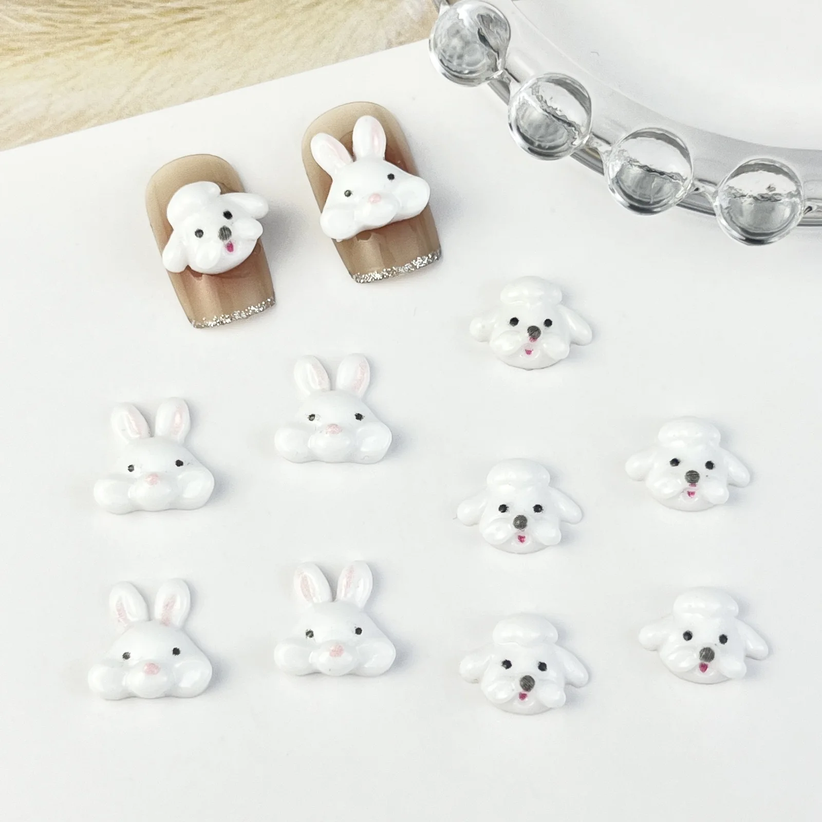 20pcs miniso rabbit cartoon nail charms for diy nail making cute mini resin flatback nail art decoreation