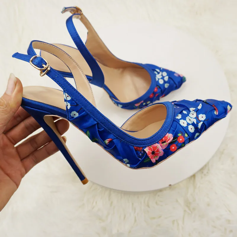 

Faionable атласного цвета Blo на высоком каблуке Faion ow, сексуальные трансграничные босоножки большого размера с низким вырезом на тонком каблуке с острым носком