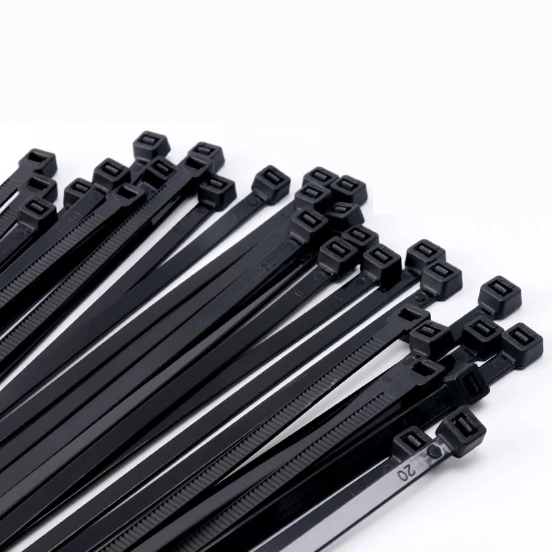 Dasi Kabel Pengunci Otomatis Nilon Hitam Putih 60/80/100/120/150/200/250/300/350 ~ 1500Mm Tali Kunci Kabel Cincin Pengencang Plastik Ritsleting