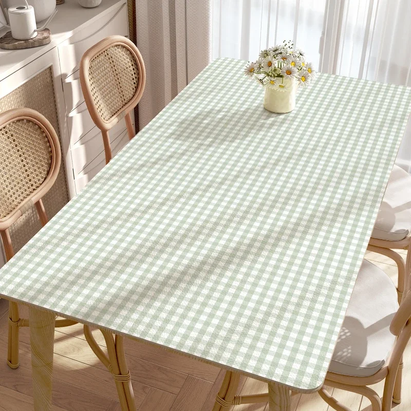 Green Checkered Table Mats PVC Oil-proof Waterproof Table Mat Art Geometric Kitchen Decoration Tablecloth Easy Clean Tablecloth