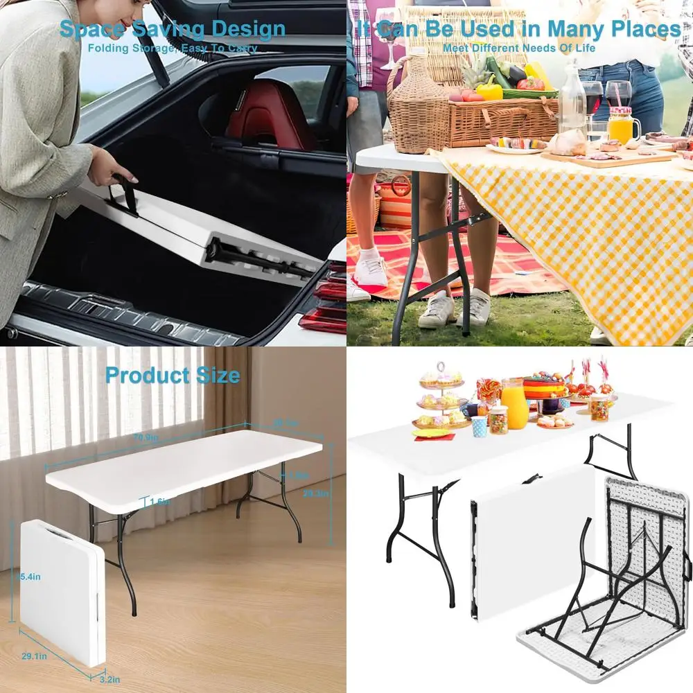 

Heavy-Duty 6FT White Folding Table for Outdoor Picnics, Indoor Events, and Training with 330lbs Capacity