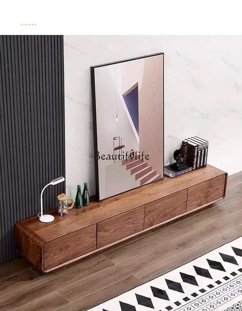 

FG40Nordic solid wood TV cabinet North American black walnut floor cabinet living room simple