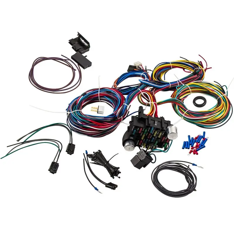 ABTC-Complete Automotive Wiring Harness Kit 21 Circuits For Chevy Ford Chrysler Mopar Hotrod Rats Rod Applications Ratrods