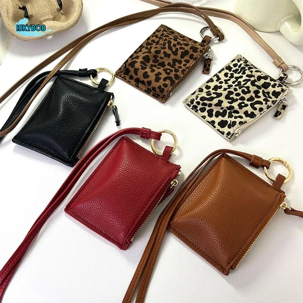 Portmonetka ze skóry PU z nadrukiem w panterkę, wisząca na szyi lub ramieniu, mini torebka do przechowywania, portfel na karty, zawieszka, akcesoria, idealna na zewnątrz.