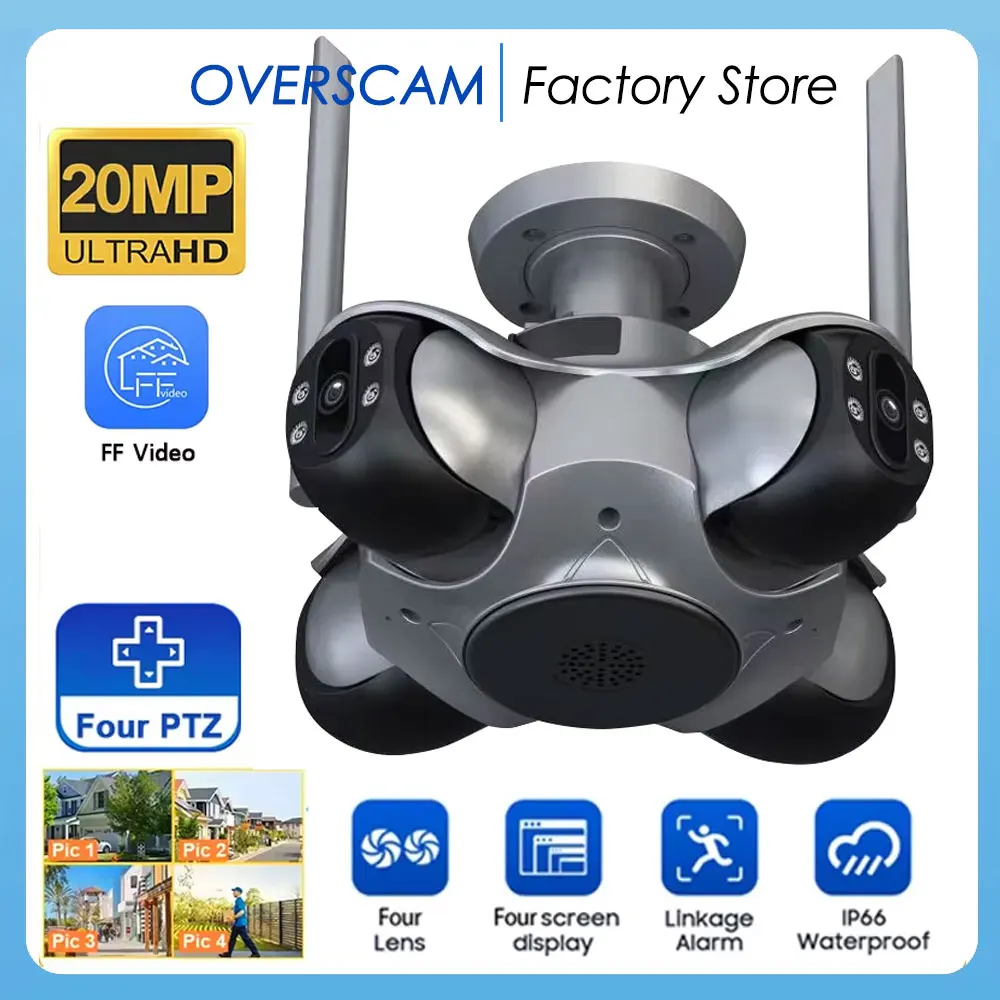 

4Lens 4Screen WiFi Camera 20MP Outdoor Waterproof Security Camera Human Detection Night Vision CCTV Two-Way Intercom IP Camera
