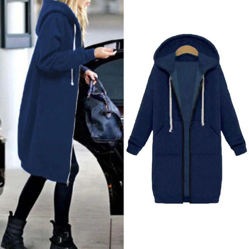 Long Hooded Jacket with Zipper for Women, Casual Loose Coat, Female Hoodies, Sweatshirt, Plus Size 5XL, Autumn and Winter