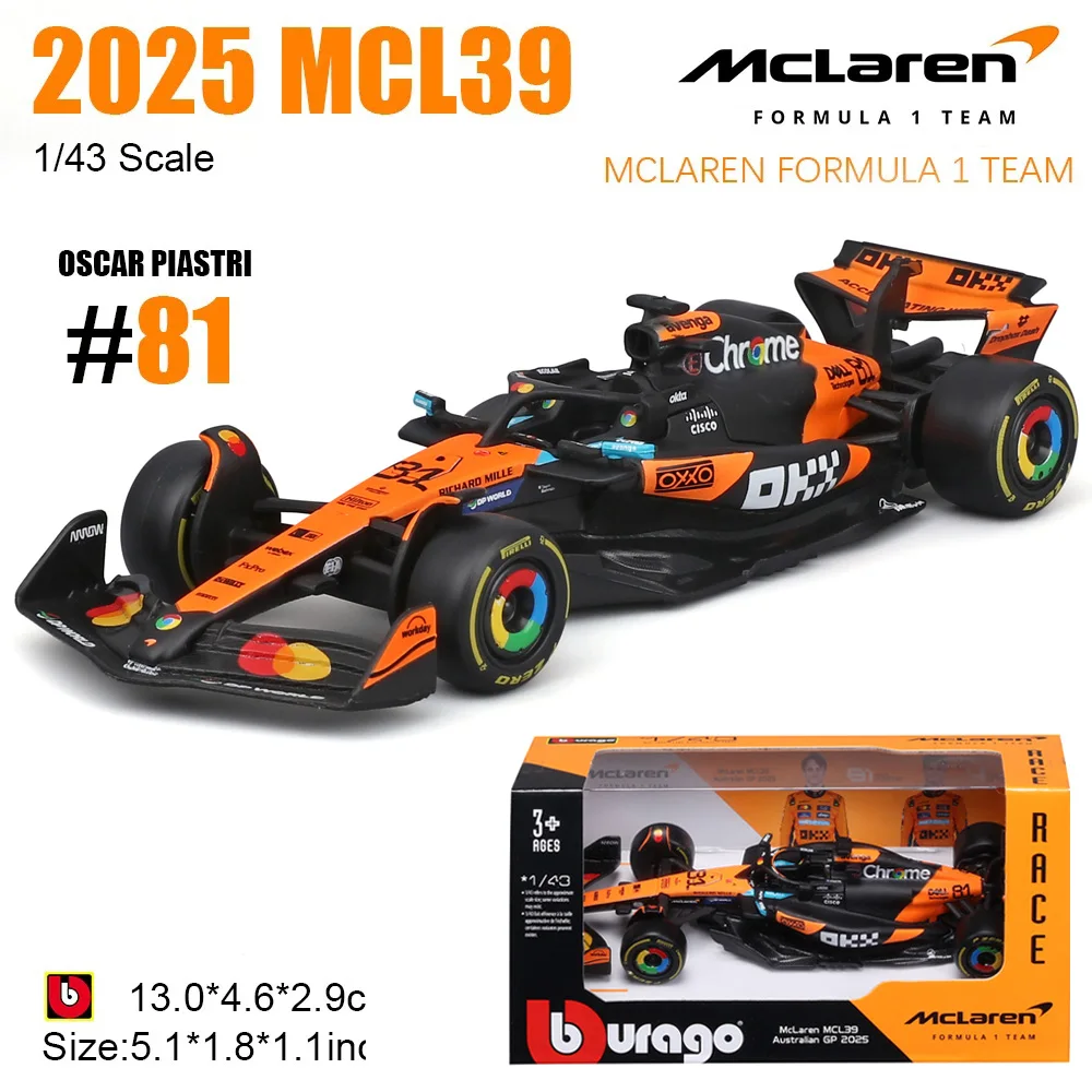 جديد في المخزون Bburago 1:43 2025 F1 اليابان ريد بول Rb21 سبيكة نماذج مصغرة فيراري Sf25 # 44 Rb21 Verstappen Mcl39 W16 لعبة السيارة #5