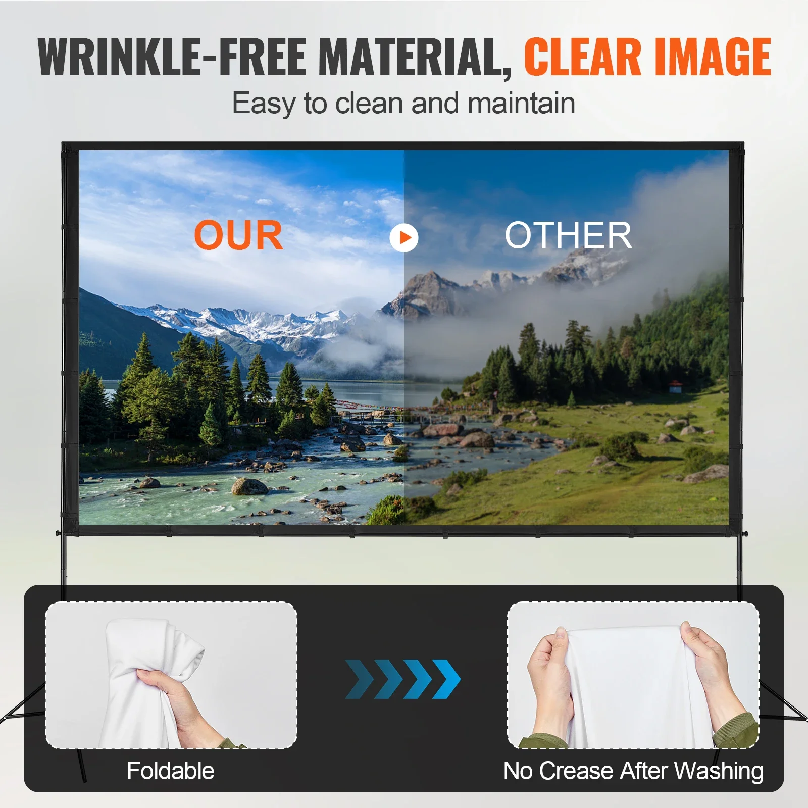 72 Inch 16:9/4:3 Projection Screen with Housing Self‑Locking Stand Portable Outdoor Manual Adjustable Tripod Projector Screen