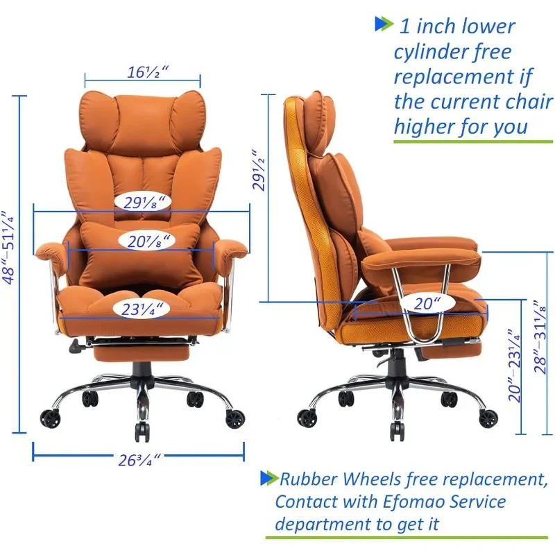 Executive Office Chair for Heavy People, High Back Computer Chair with Foot rest, Height Adjustable PU Leather Office Chair