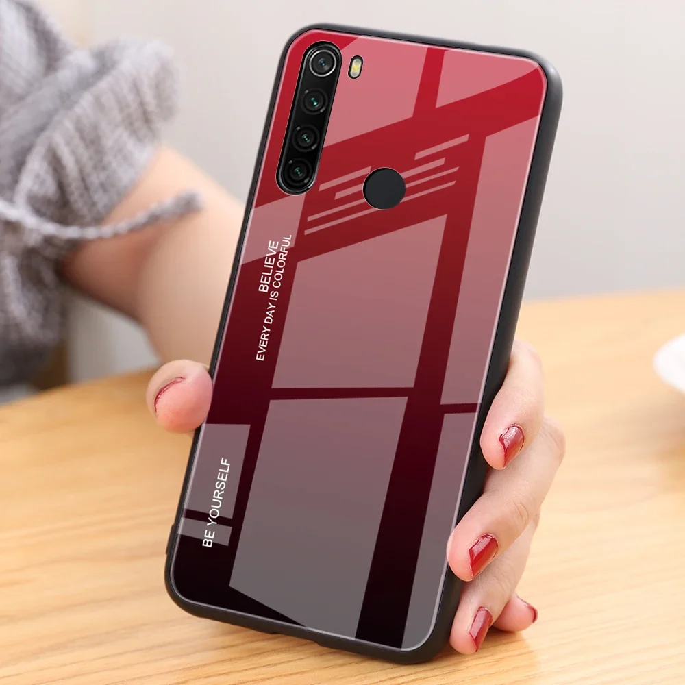 Gradient Tempered Glass Case For Xiaomi Redmi Note 10 9 8 Pro 9S 8T TPU Frame Protective Cover