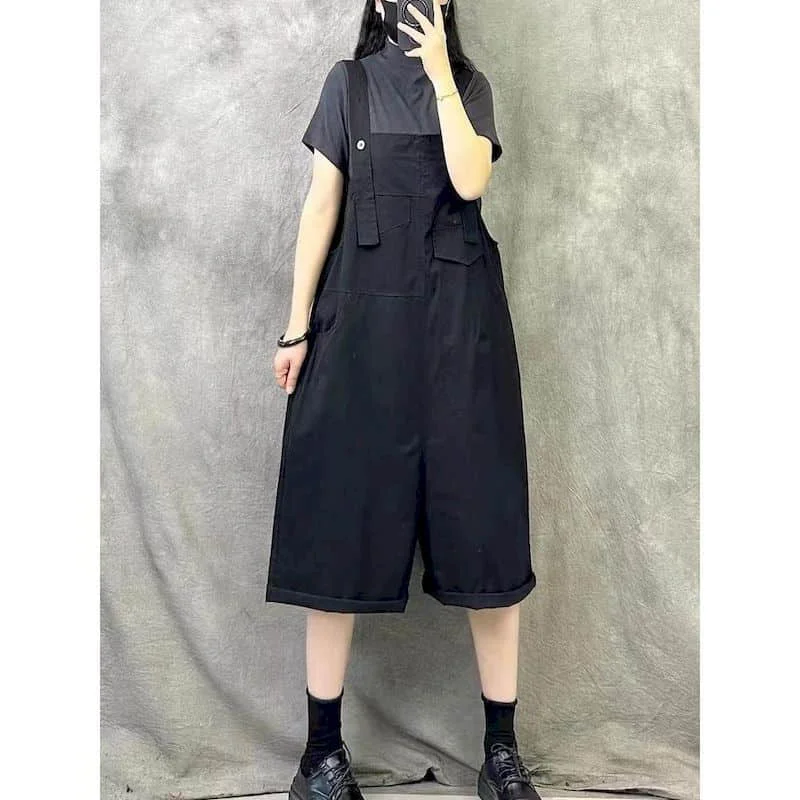 Solid Jumpsuits for Women Loose Workwear Playsuits Safari Style One Piece Outfit Women Casual Overalls Cropped Wide Leg Pants