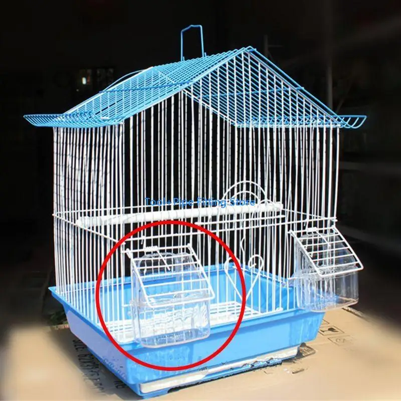 F92B Bird Feeder for Cage Hanging Parakeet Water Container Cockatiel Feeding Plastic Box Transparent with Perch