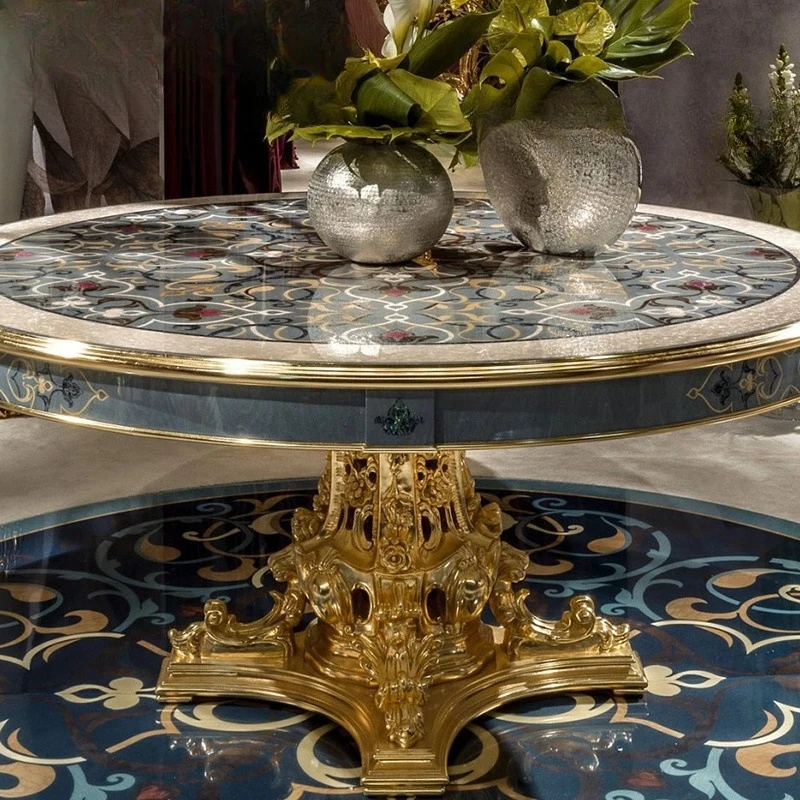 

Роскошная европейская мебель для ресторана, обеденный стол с цветком и резьбой из цельного дерева, неоклассический обеденный стол и комбинация стульев