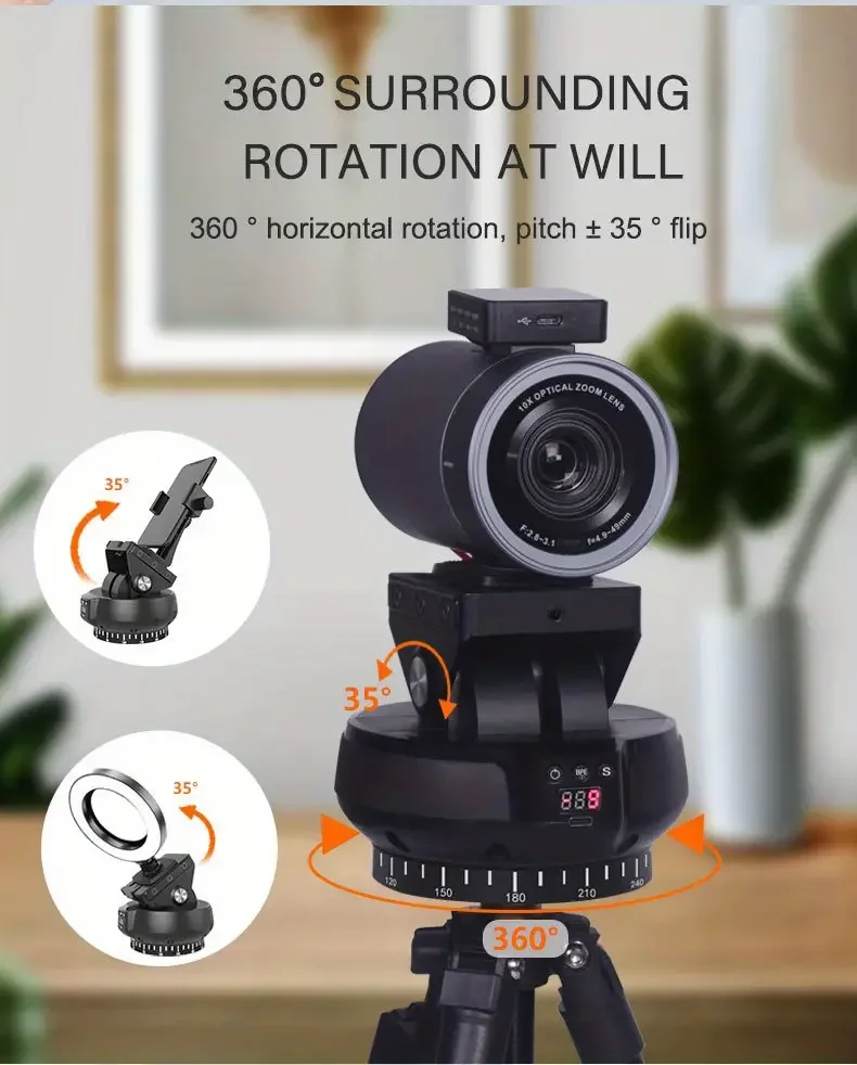 YT1200 AI Face Camera Tracking Rotation Panoramic Remote Control Pan Tilt Motorized Electric head for Phones Cameras