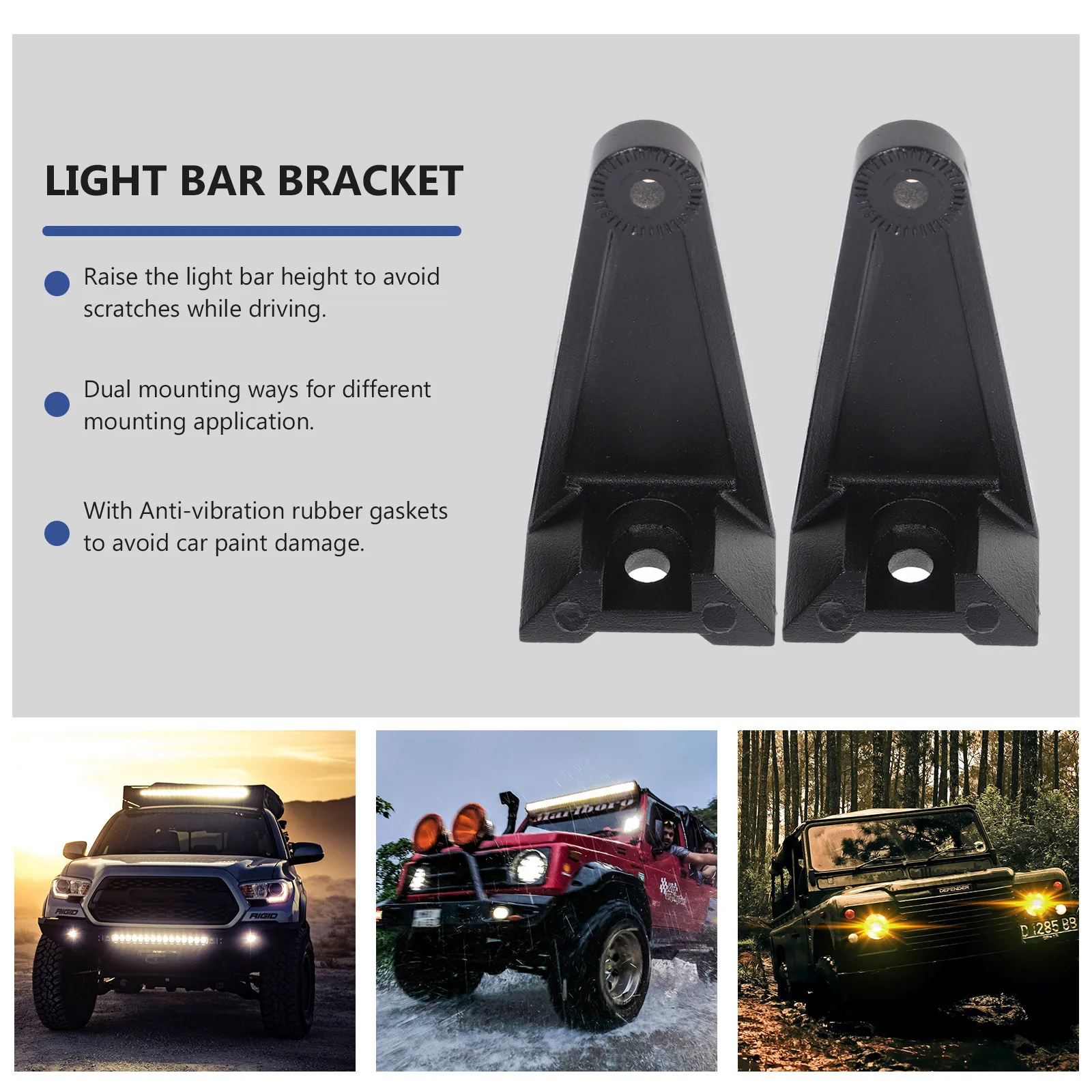 Universal LED Light Bar Bracket Side Mount Dual Way Rubber Pad Anti Vibration Avoid Scratches Raise Height Improve Air Flow