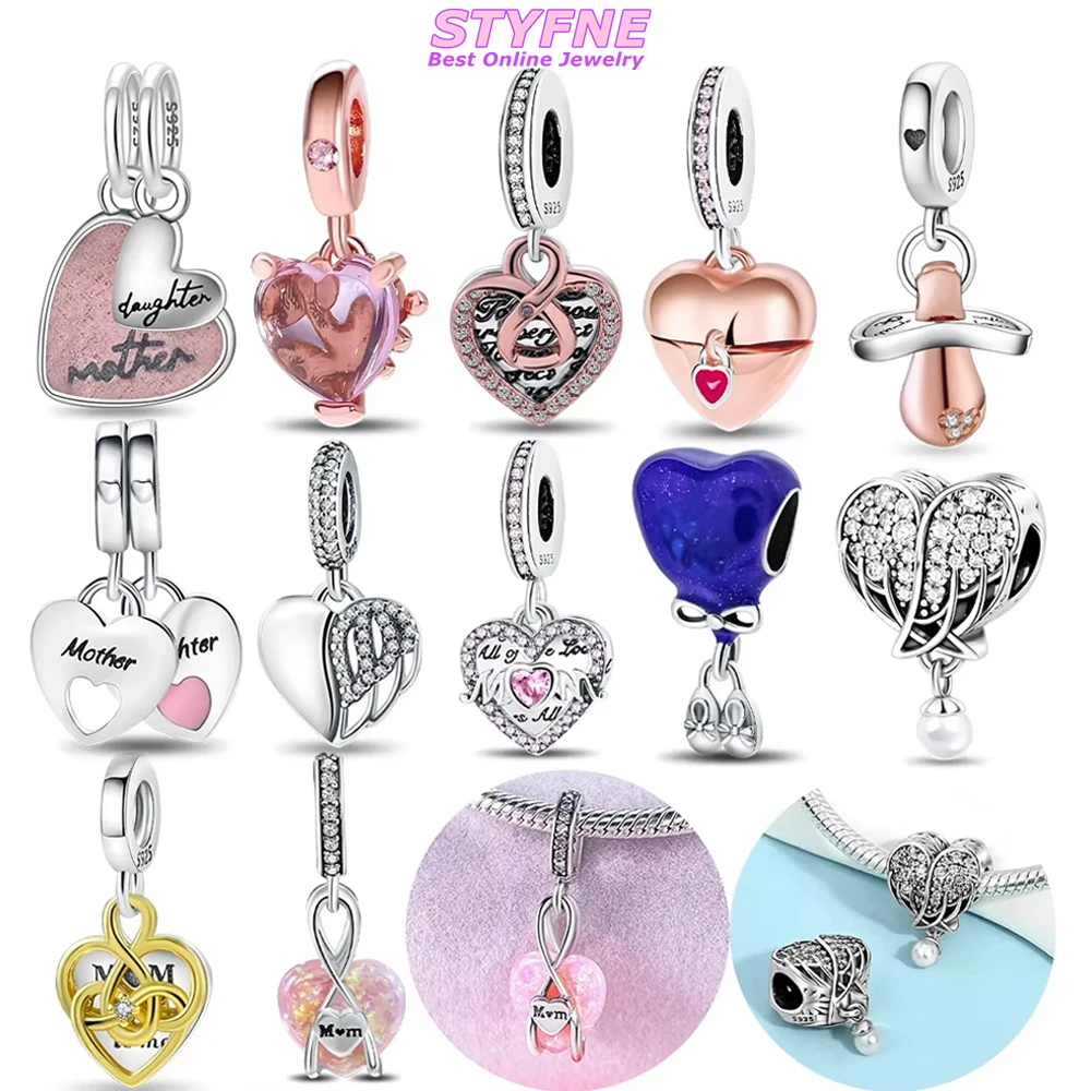 Silver Plated Original 925 Heart Angel Wing Rose Gold Pink Beads Fit Original it Bracelets Bag Charms Jewelry Gifts for Women