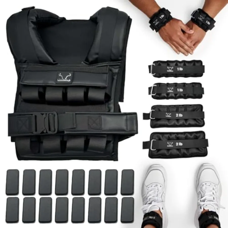 

BoAction Vestly Pro Adjustable Leather Weighted Vest for Men with Wrist Ankle Weights Up to 35 lb Premium Durable Breathable fo