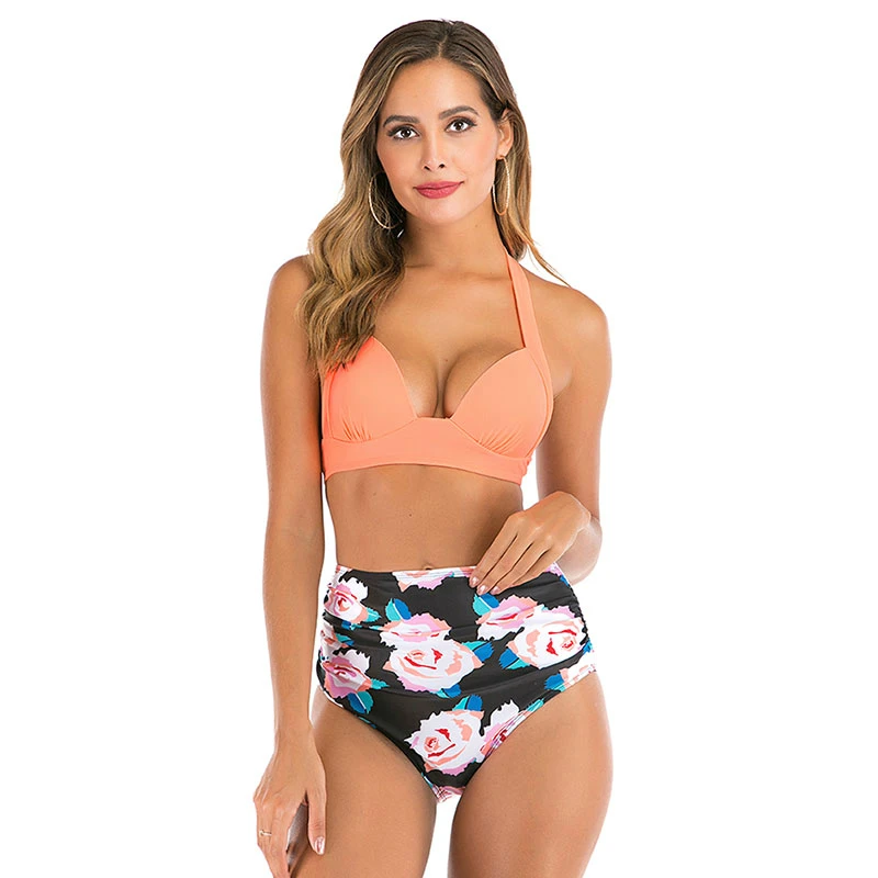 Traje de baño de talla grande para mujer, Bikini S-3XL de cintura alta, trajes de baño grandes florales Vintage, bañadores sexys para mujer 2021