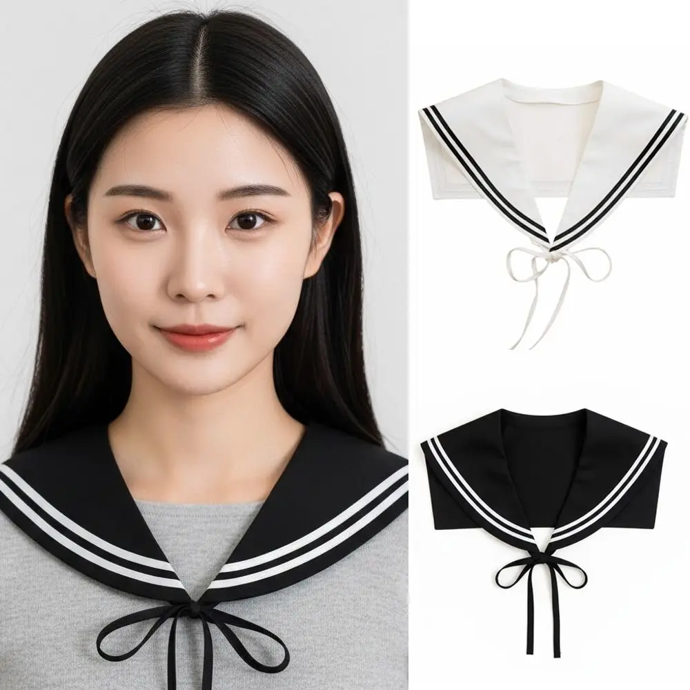 Striped Sailor Fake Collars Scarf Laced Cotton False Tie Neckwear Black White Detachable Shawl Wraps Match Sweater Shirt Dresst