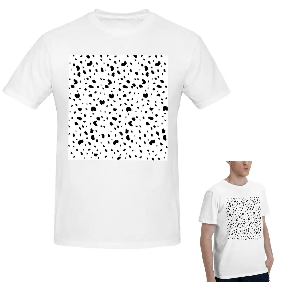 

100% хлопок, белая и черная футболка с принтом далматинской собаки, мужская модная футболка большого размера, мужские летние рубашки с круглым вырезом, топы
