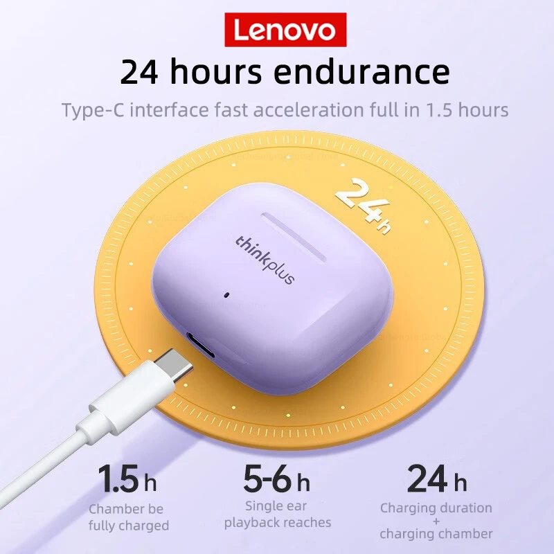 Lenovo หูฟังออกกำลังกาย LP40 TWS ไร้สาย, หูฟัง5.3บลูทูธ230mAh หูฟังควบคุมแบบสัมผัส2024ใหม่