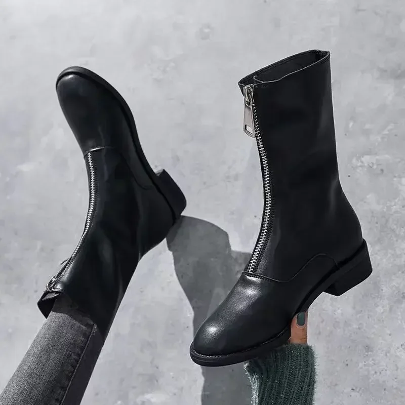 Fashion 2025 Round Toe Autumn Ladies Mid Calf Shoes Comfortable and Elegant Quality Large Size Warm Sale Women\'s Half High Boots