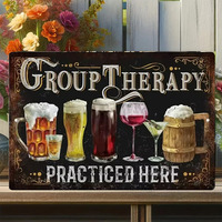Vintage Funny Group Therapy Metal Sign for Man Cave Bar Decor - 12x8 Inches Tin Sign