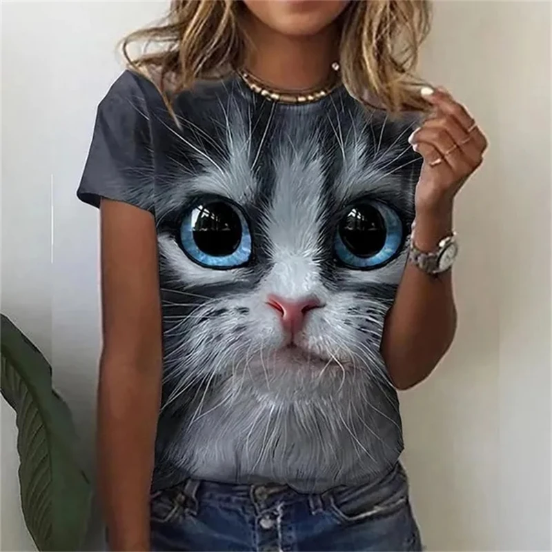 Cute Cat 3D Animel Graphic T ShirtS For Women Casual Fashion Tops Short Sleeve O Neck Tees Breathable Comfortable Female Top