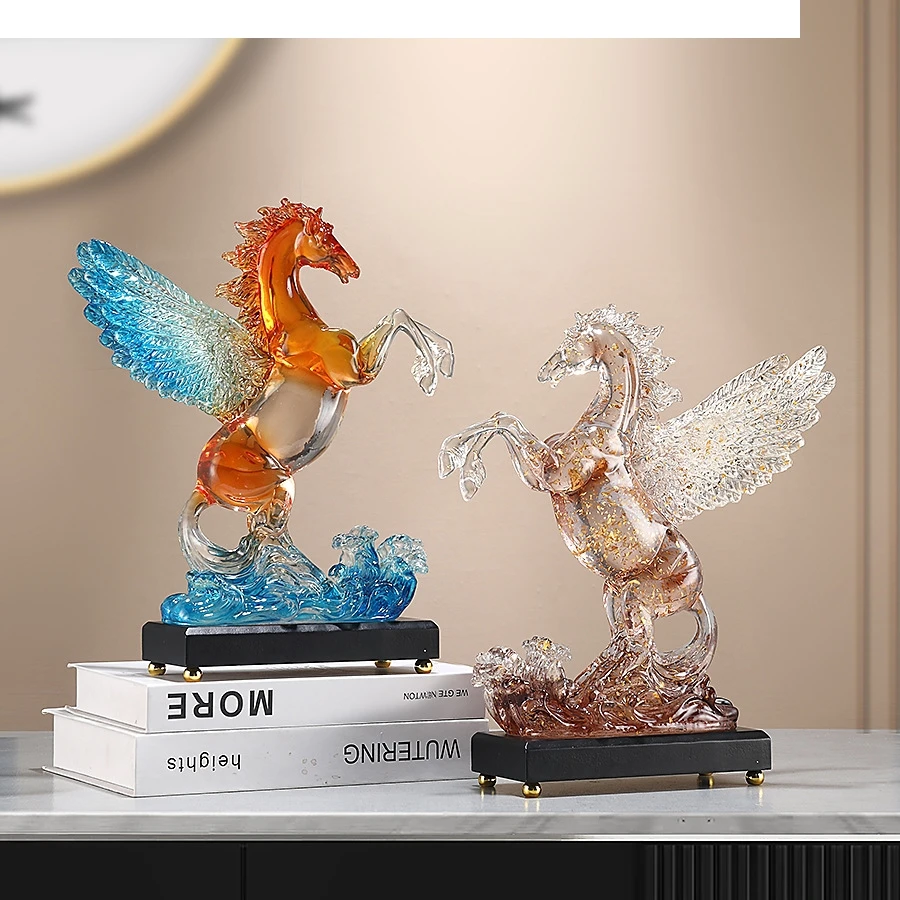Transparent Pegasus Figurine Resin Handicrafts Simulation Animal Sculpture Horse Statue Color Gradient Home Decoration