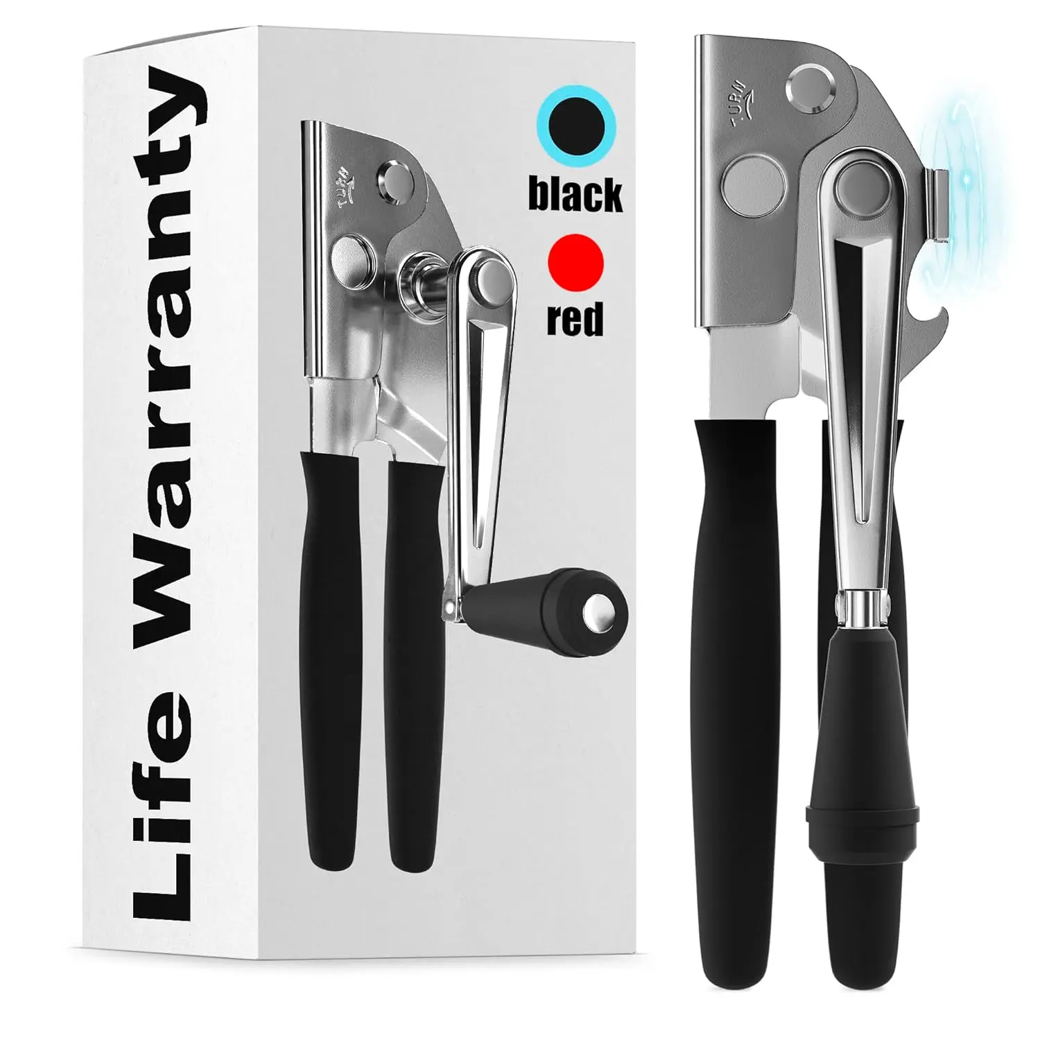 Abrelatas Comercial de Acero Inoxidable para Latas Grandes y Pequeñas, Manual 360 ° Manivela Suave con Agarres Ergonómicos