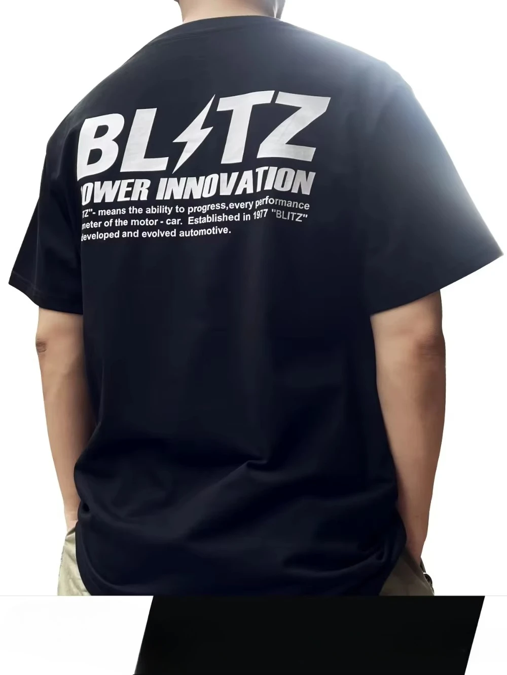 BLITZ JDM Short Sleeve Modified Bike Shirt with Classic Brand Print Short Sleeve Motorcycle Pattern for Casual Men's T-Shirt