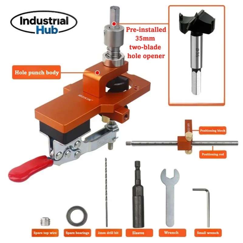 

35mm Concealed Hinge Jig Kit Hole Drilling Guide Locator with Fixture Woodworking Hole Opener Tools Door Cabinets Puncher Tools