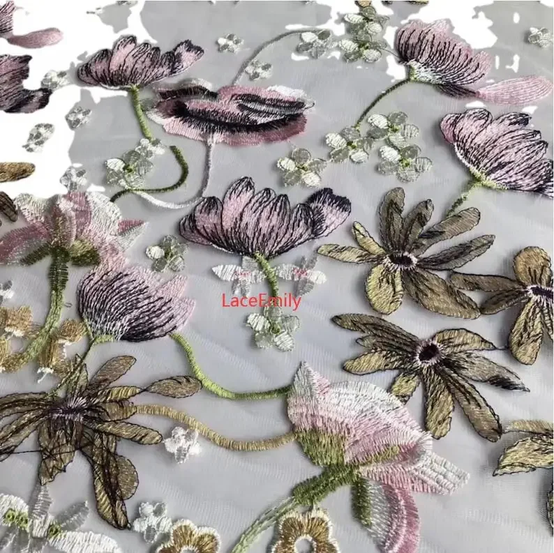 4 colors Blue flower lace fabric flower embroidery soft tulle fabric for wedding lace bridal lace dress fabric 1 yards