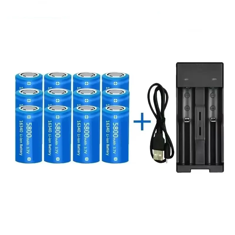 3.7V 16340/CR123A Lithium Rechargeable Battery with USB Wall Charger 5800mAh Li-ion Battery for LED Flashlights/Power Banks Suit