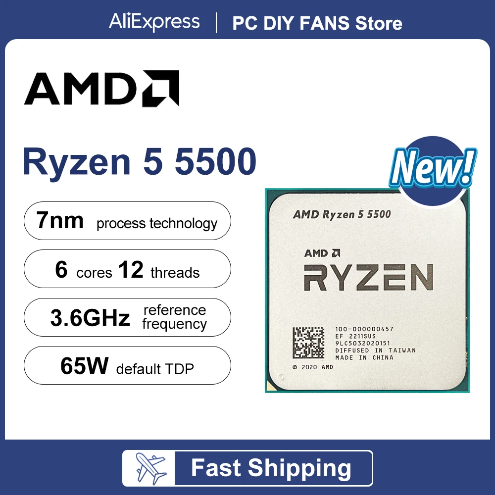AMD Ryzen 5 5500 وحدة المعالجة المركزية الجديدة 3.6 جيجا هرتز 6-Core 12-Thread R5 5500 L3 = 16 متر مقبس AM4 7NM DDR4 معالج 65 واط ولكن بدون مبرد #2