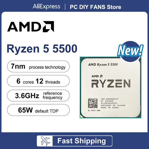NEW AMD Ryzen 5 5500 R5 5500 3.6 GHz 6-Core 12-Thread CPU Processor 7NM L3=16M 100-000000457 Socket AM4 No Fan