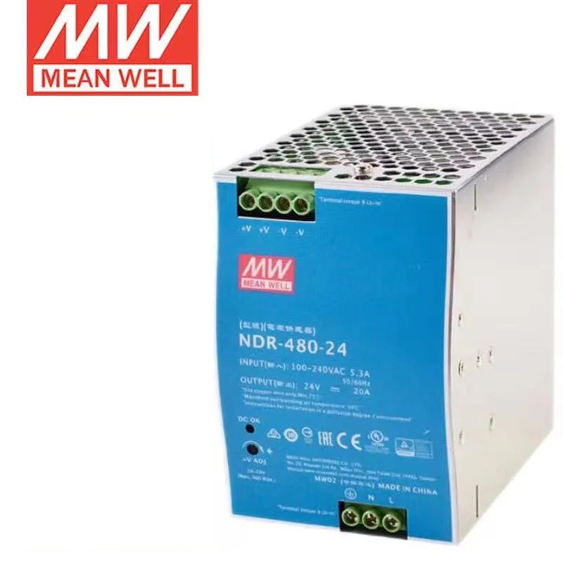 MeanWell NDR-480-24 24V 20A 480W Single Ouput Industrial DIN RAIL Built-in active PFC Function Switching Power AC-DC