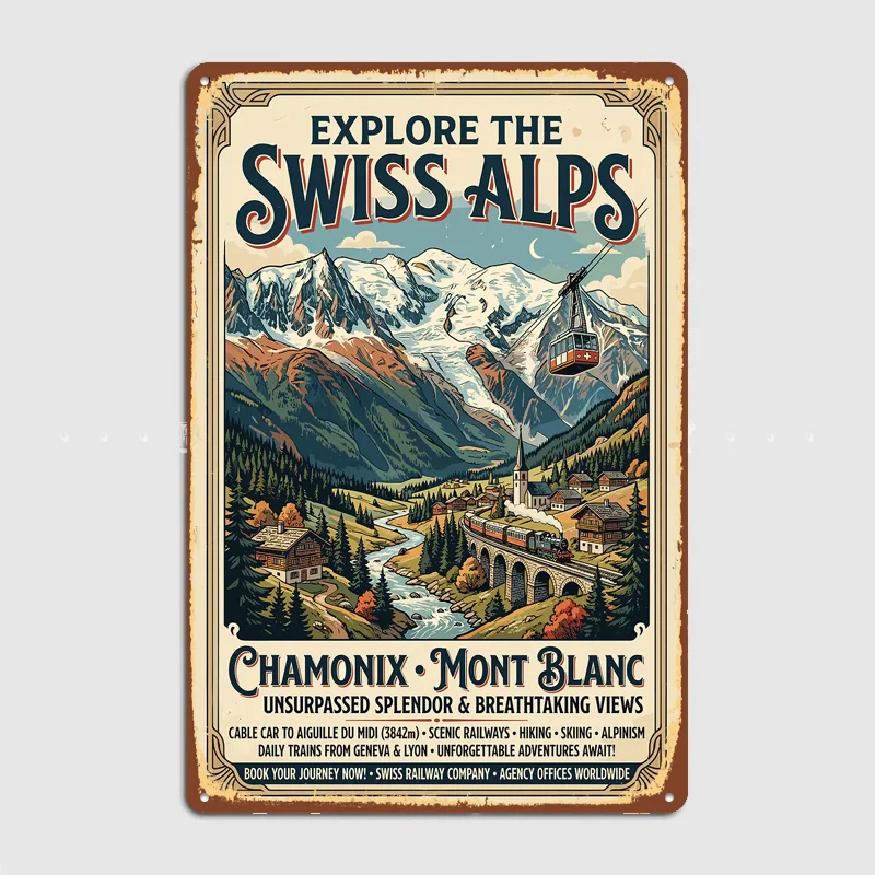 Explore the Swiss Alps Vintage  Metal Custom Sign Living Room Wall Indoor Decor Room Decoration Bedroom Posters Home Decor