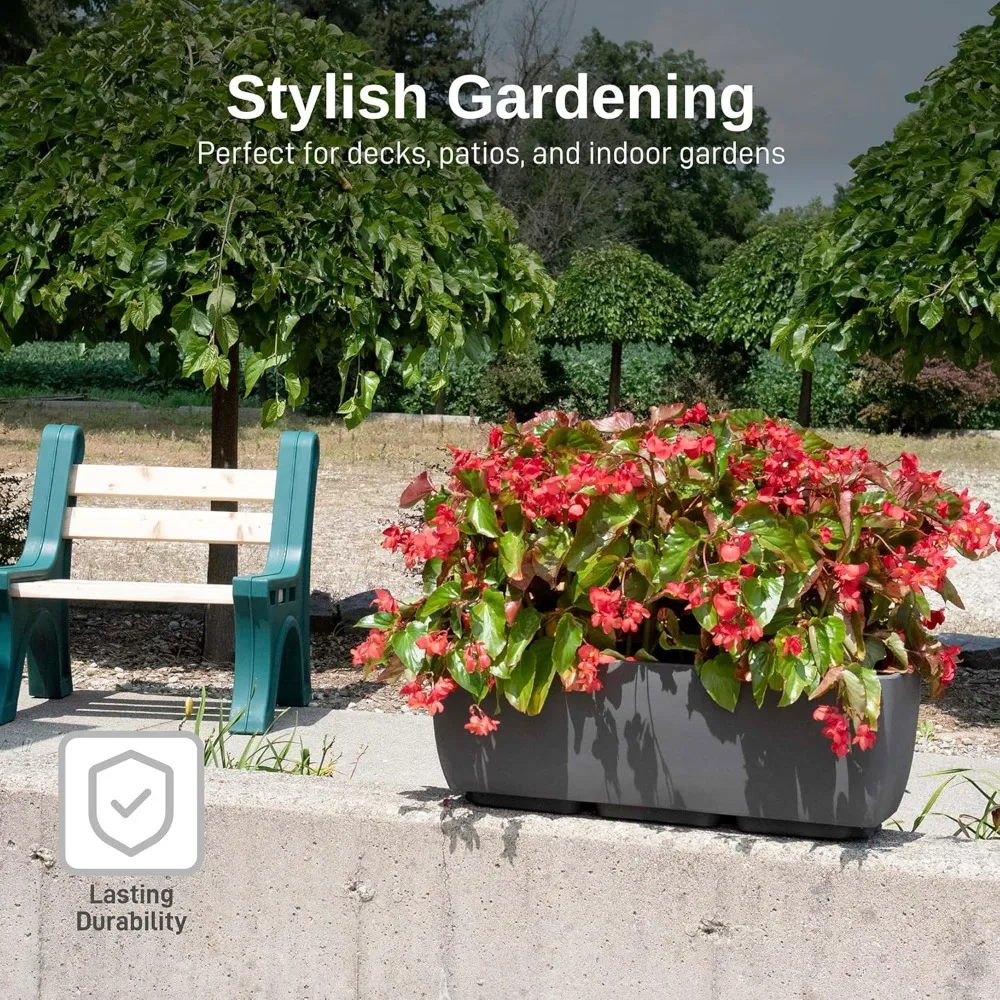 30" Long Elevated Rectangular Garden Planter with Wrought Iron Stand, Graphite - Durable, Stylish, and Weather-Resistant