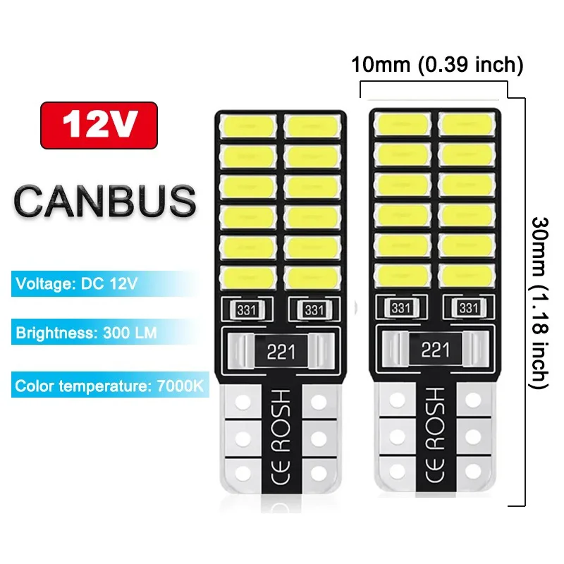 2/5/10/50/100 PCS T10 194 W5W LED Bulbs Car Interior Dome Maps Glove Box Trunk License Plate Lights 12V 3014-24SMD 6000K White