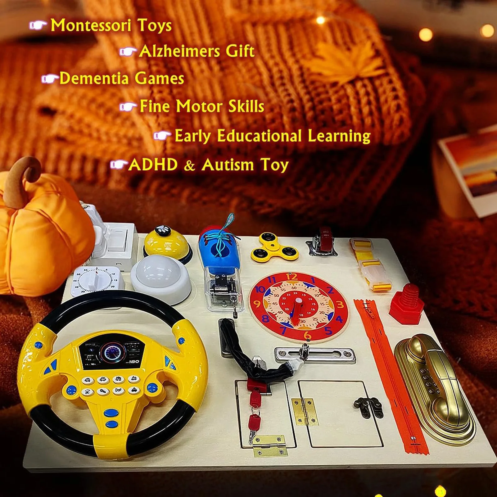 Atividade sensorial multifuncional da criança, brinquedo de aprendizagem da placa sensorial das crianças tamanho grande crianças placa de atividade de madeira brinquedo de aprendizagem