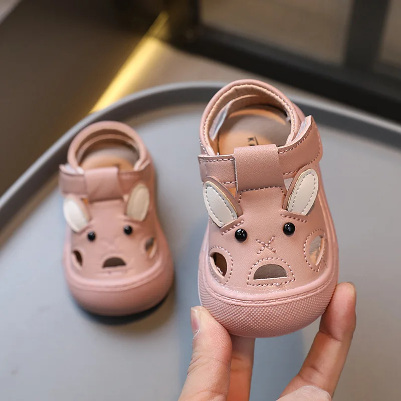 Summer Baby Boys Sandals Cartoon Bunny Rabbit Animal Breathable Non slip Girls shoes PU Leather First Walkers