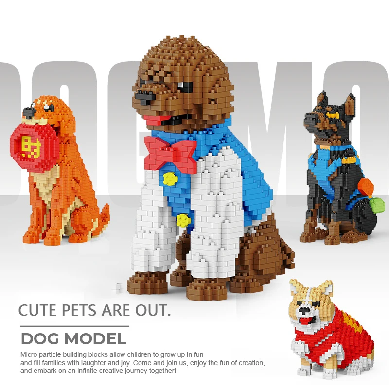 Lindo Juego de Bloques de Construcción en Miniatura de Perros, Modelos de Corgi, Golden Retriever, Poodle, Doberman Pinscher, Regalos Creativos y Divertidos