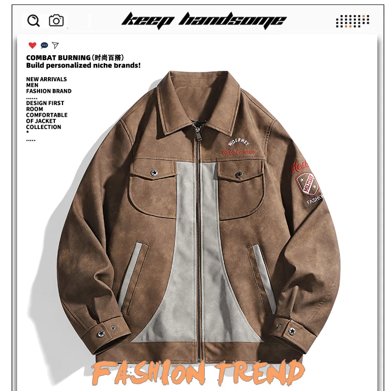 

Sl. Xin Spring and Autum Trendyy Pu Leather Men's Long-Sleeved Lapel Jacket