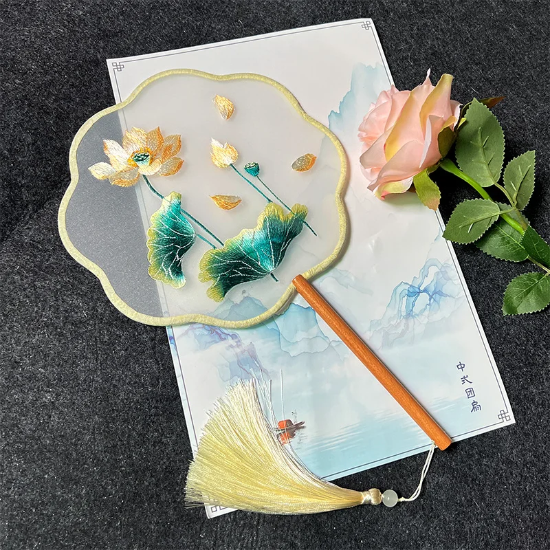 Double Embroidery Chinese Silk Hand Fans for Women, Traditional Craft Handle, Dance Decorative Fans