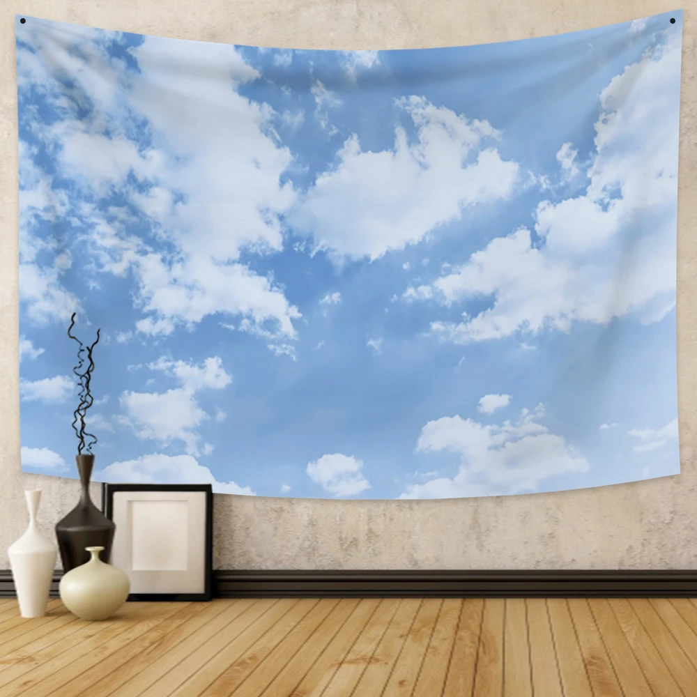 Blue sky and white clouds tapestry wall hanging Bohemian psychedelic  decoration beach towel